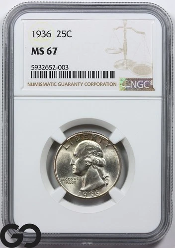 1936 Washington Quarter NGC MS 67 ** Lustrous Beauty, Tough This Nice!