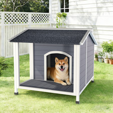 Outdoor Wooden Dog House Weatherproof Shelter w/ Asphalt Roof Raised Floor