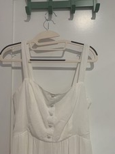 Forever 21 Cream Solid Tank Dress M Short Square Neck Sleeveless Button
