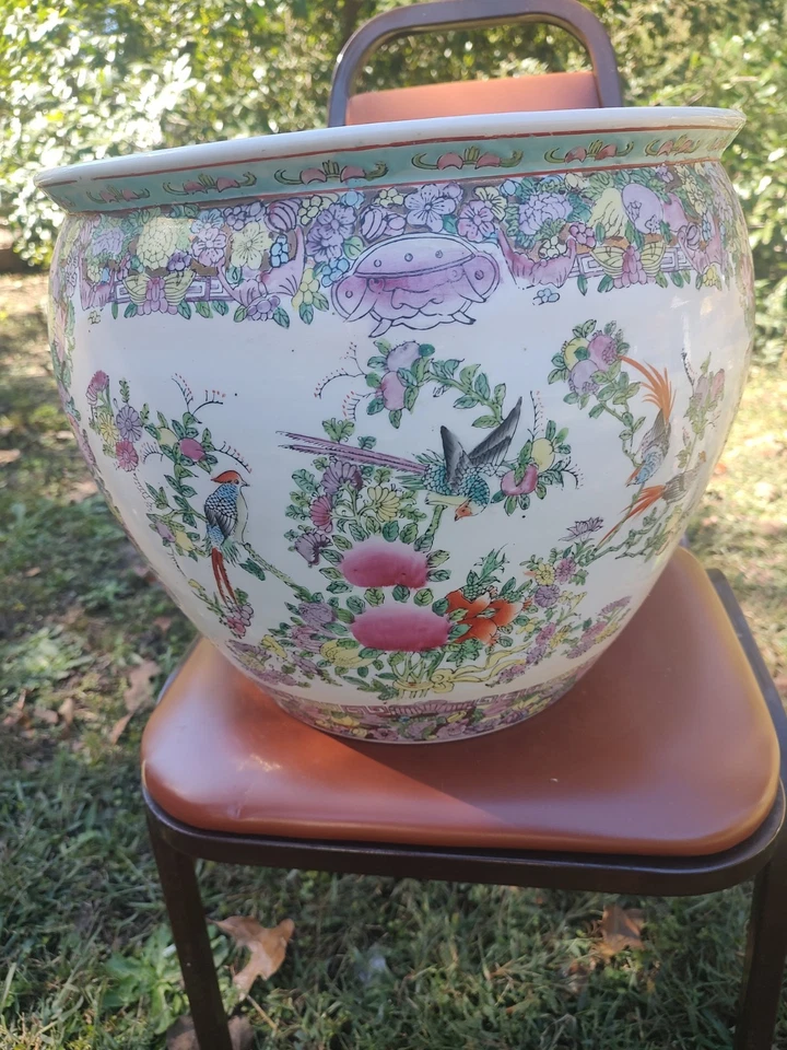 Maceta grande de porcelana asiática pecera 13 X 14 1/4 Foto 3 de 4