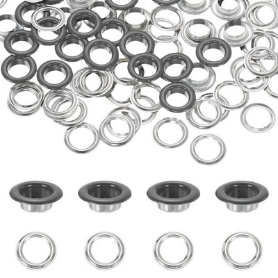 120 Pcs Grommets Eyelets, 10 mm Round Grommets Kit with Washers, Gray
