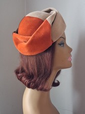Vtg 40s 50s Brown Orange Felt Fascinator Hat In Turban Style Great Condition