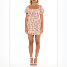 NWT Pretty Little Thing White & Pink Floral Puff Sleeve Mini Dress Size 6