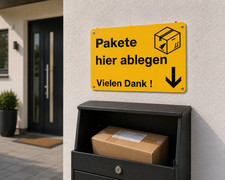 Paketbox Schild Aufkleber Post Gelb Silber Wei&szlig; Orange Schwarz Briefkasten 20x15