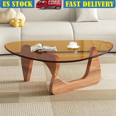 Modern Triangle Coffee Table Glass Top Mid Century Accent Living Room Furniture