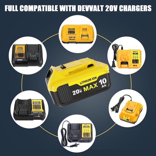 Kit de 2 baterías de 20V 10.0Ah y cargador doble para baterías De walt 20 Volt MAX 3