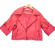 Cabi Moto Cropped Blazer Jacket Zipper Vibrant Coral Roll Tab Sleeve Women M 913