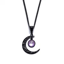 Gothic Moon Crystal Punk Style Moon Pendant Necklace Vintage Black Crescent N...