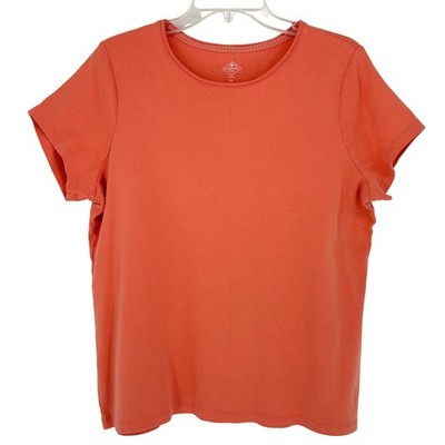 St Johns Bay Coral Orange Essential Tee Cotton Short Sleeve Plus 1X Casual