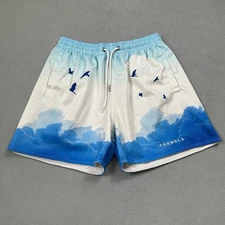 YoungLa Shorts Mesh Mens M 141 The Block Party Mesh Blue White Bird Cloud