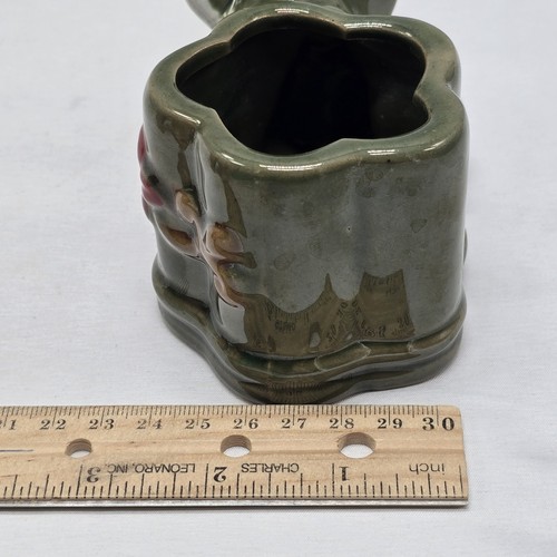 Vintage Small Green Lucky Elephant Bamboo Planter Pot 3" Vase Asian Trunk Up - Picture 11 of 11
