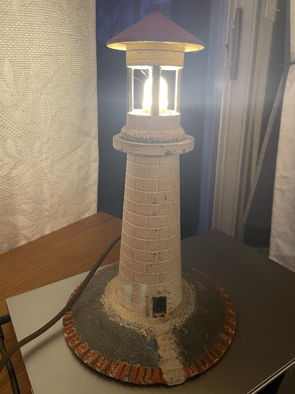 Vintage Lighthouse Lamp All Metal Nautical Antique