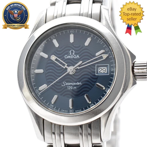 [N MINT] OMEGA 2581.81 Seamaster 120m Quartz 27mm Blue Dial Cal.1456 Date Womens