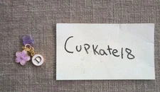 USB Type-C Dust Plug w/ Letter D & Purple Flower Charms Plastic Protector Phone