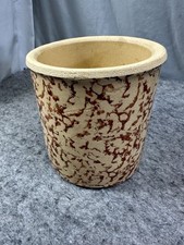 Roseville Ohio RRP Brown Sponge Ware Utensil Crock High Jar 4.5" Spongeware