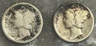 1927 P, 1927 D MERCURY DIMES, CIRCULATED, UNGRADED
