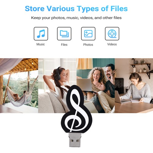 USB 2.0 Stick Cute Cartoon Memory Stick Music Notes Symbol USB 2.0 Memory2594 - Afbeelding 4 van 6