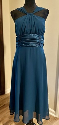 Connected Apparel Teal Evening Cocktail Chiffon Satin Sleeveless Dress 12 NWOT