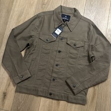 Ben Sherman Men&rsquo;s Trucker Jacket Shitake Brown Denim Button Medium 