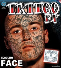 Hoodlum Face Tattoo FX Makeup Fancy Dress Up Halloween Adult Costume Accessory