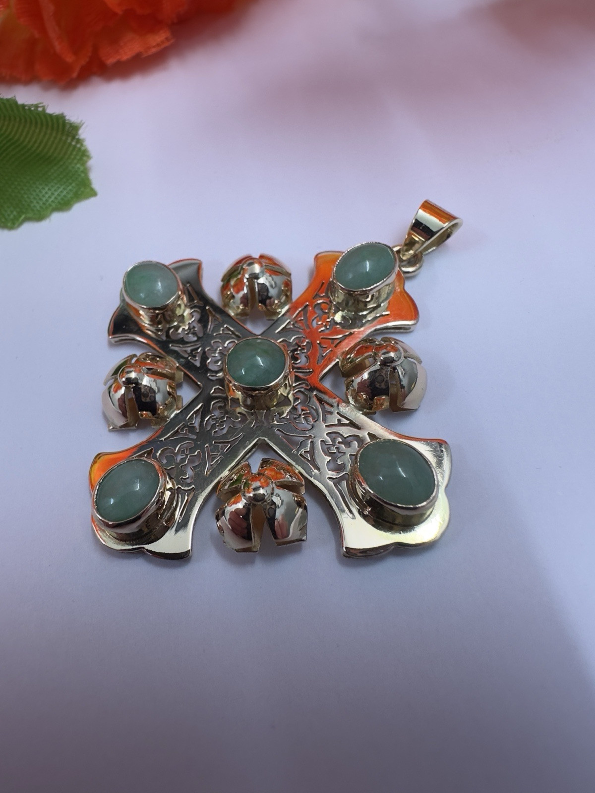 Byzantine 14k Jade Vintage Gold Pendant
