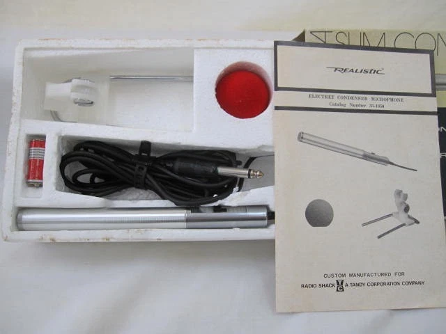 Vtg Realistic Ultra Slim Condenser Mic : Complete In Box W/ Directions: 33-1050 - Image 2 of 4