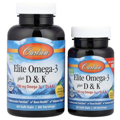 Elite Omega-3 Plus D & K, Natural Lemon, 90 Soft Gels