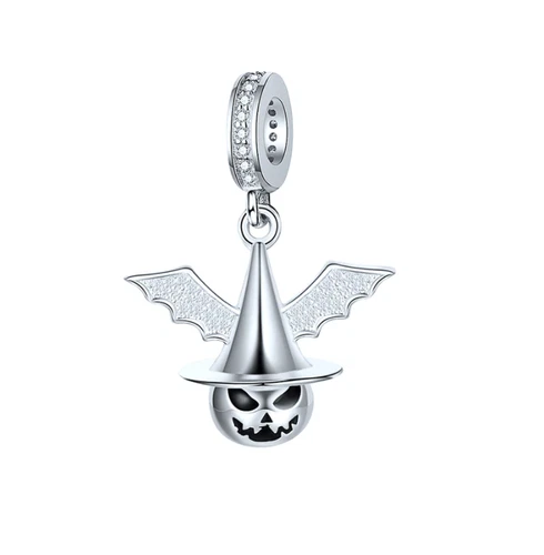 Eeps! Scary Witch Pumpkin Bat Charm 925 Sterling Silver Fits all Charm Bracelets