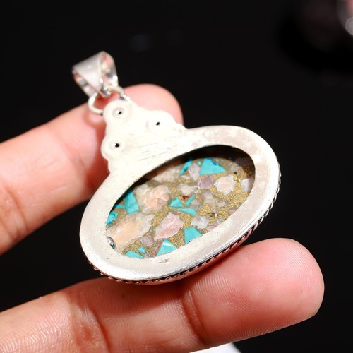 Turquoise, Gemstone Handmade 925 Sterling Silver Jewelry Pendant for Women - Picture 3 of 3