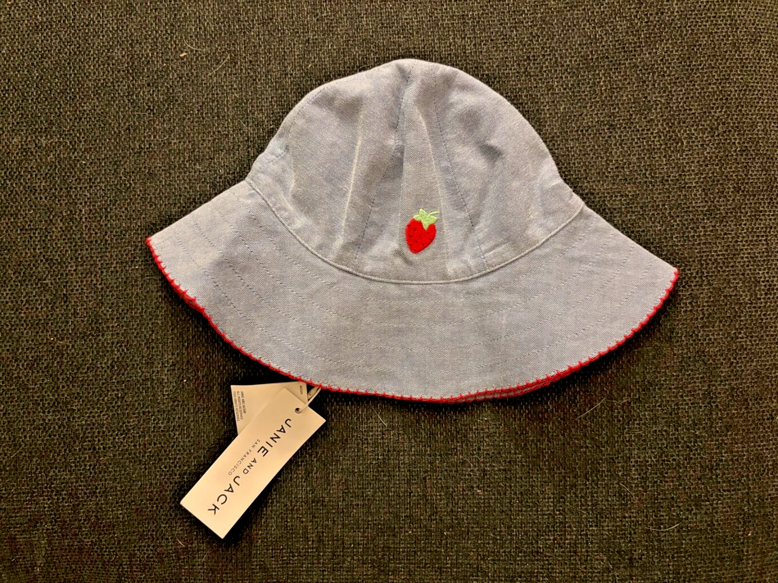 Janie and Jack denim embroidered Strawberry sun bucket hat