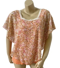 NAIF Womens Size Medium Layered Dolman Sleeve Boho Floral Print Tunic Top Shirt