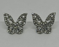 Butterfly Rhinestone Earrings Silver Tone Pierced Studs Sparkly Fashion Jewelry