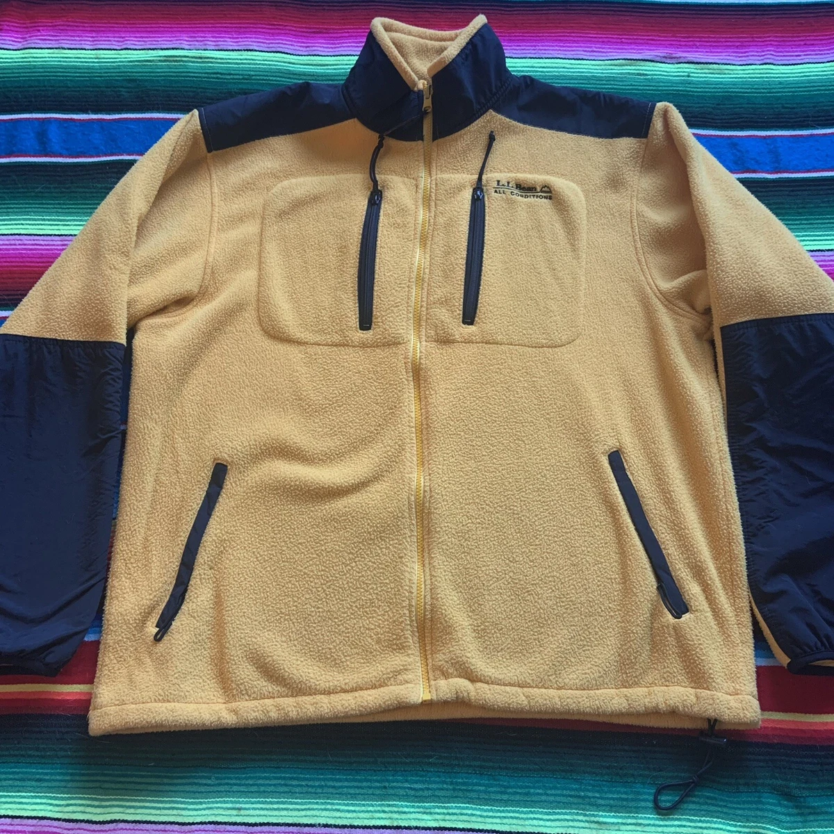 Vintage 90s LL Bean All Condition Fleece Jacket Yellow Fits Like XL Mens