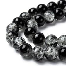 50 Crackle Glass Beads 8mm Black Clear Mixed Ombre Bulk Jewelry Supplies Mix Set