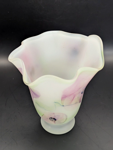 PETER LAYTON 1990s British Studio Glass Freeform Satin Floral Vase Signed - Picture 4 of 8