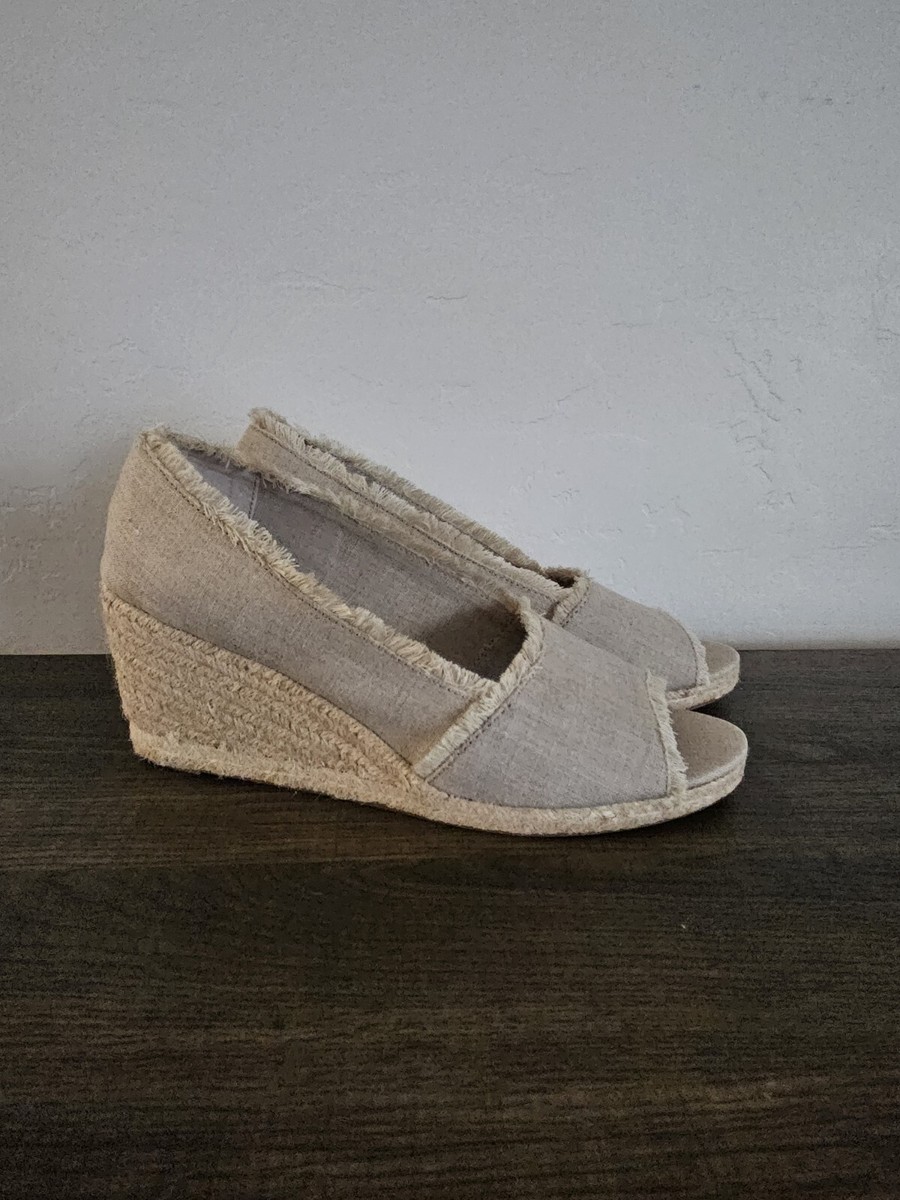 New Ralph Lauren Carmody Beige Peep Toe Wedge Sandals