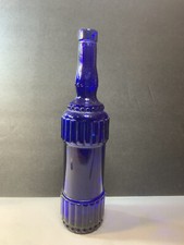 Vintage Cobalt Wine Blue Glass Decorative Textured Bottle 13"