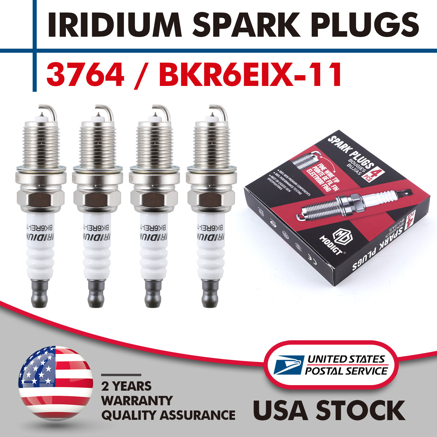 BKR6EIX11 Iridium Spark Plugs 4-Pack for Chevy Toyota Lexus Volvo Mitsubishi Subaru Saab