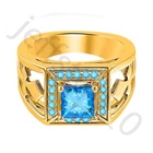 2 Ctw Lab Created Blue Topaz 14K Yellow Gold Over Wedding Square Men's Ring
