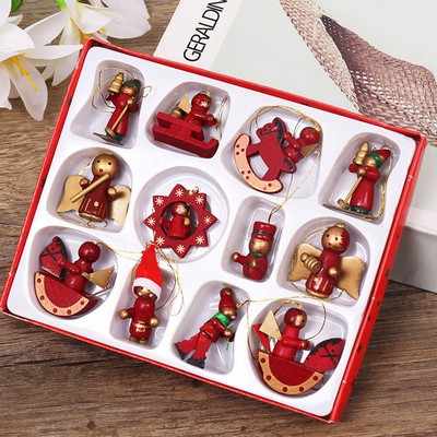 12pcs Christmas Wood Ornaments For Tree Decorations Small Christmas Gifts