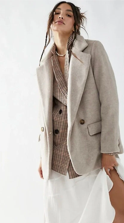 FREE PEOPLE 'Mari Solid' Oversized Blazer in Taupe/Light Coffee X-SMALL RRP £178