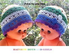 Handmade Baby Crochet Cotton Beanie Unisex Rainbow Beach Toddler Sun Hat