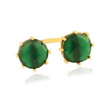 Green Quartz Double Stone Ring Yellow Gold Plated Prong Set Adjustable Open Ring