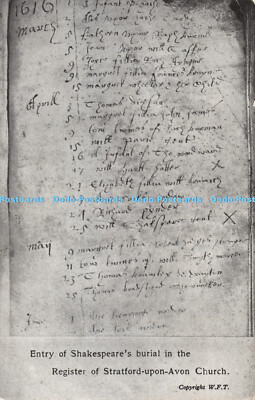 R378698 Eintrag von Shakespeares Bestattung im Register von Stratford auf Avon Chur