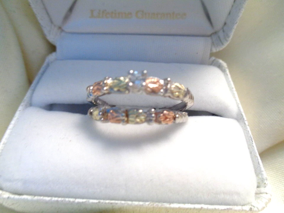 JUEGO DE BODA 6 HOJAS ANTIGUAS sobre plata/Piedra Circonita Cúbica/Laboratorio creado 6, 7, 8,9,10 Foto 2 de 4