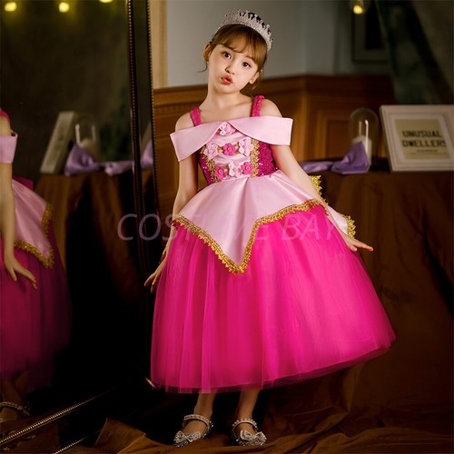 Girls Princess Aurora Sleeping Beauty Dress Costume Cosplay Book Week Halloween - Afbeelding 4 van 23