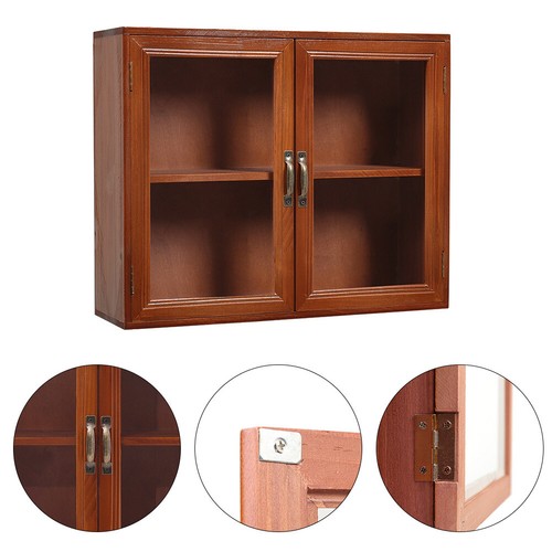 Vintage Bathroom Wood Cabinet Storage 2 Clear Door Wall/Standing Cupboard Unit - Picture 7 of 9