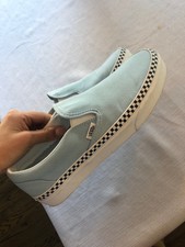 vans slip on chex skate shoe cool blue checkerboard foxing women's new