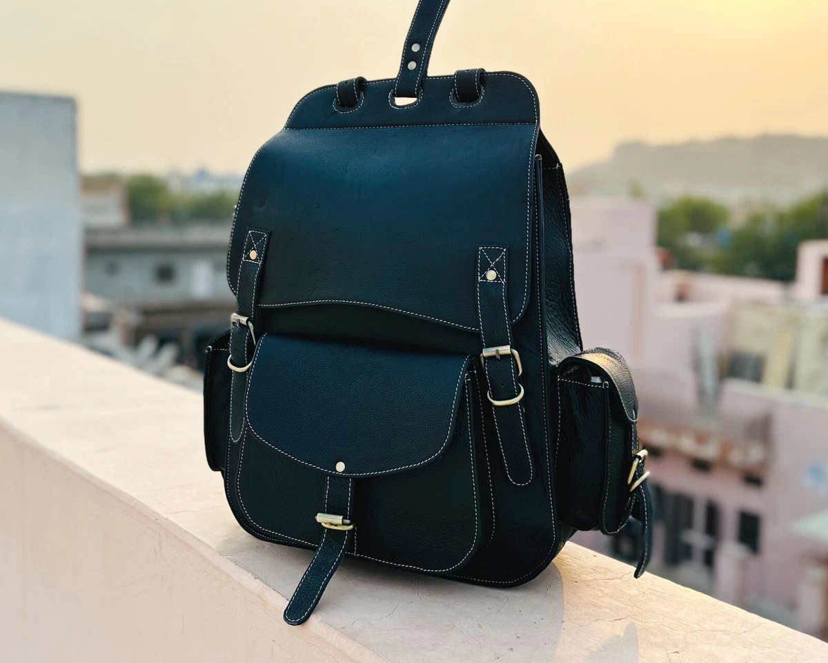 Female leather shop backpack