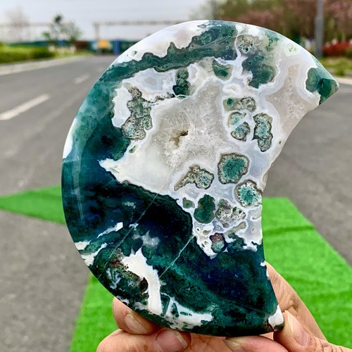 434G Natural Moss Agate Moon Quartz Crystal Healing Spirit - Picture 11 of 24